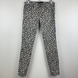 Genetic Jeans Women Sz 27 Shane Floral Jacquard Skinny Brocade Denim Black Ivory